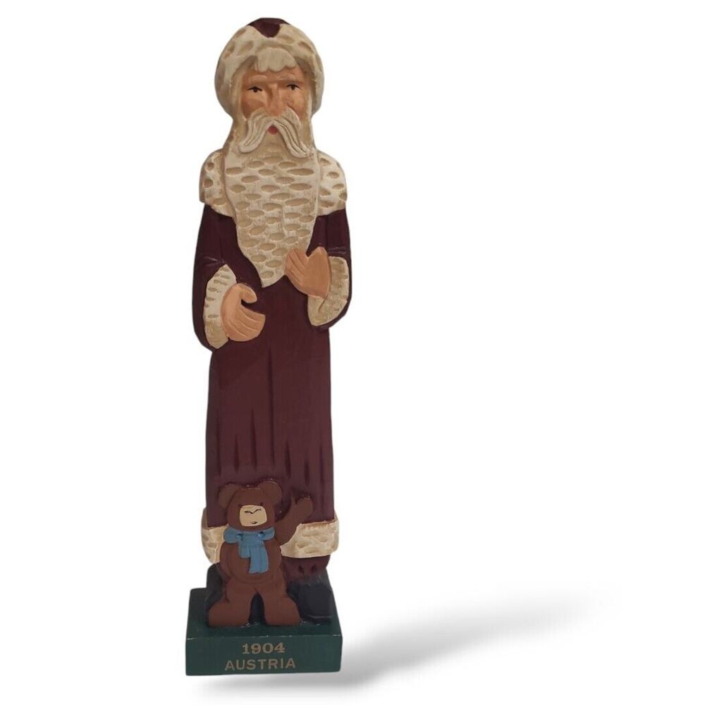 Old World Style 1994 Carved Wood Santa AUSTRIA 1904 Mercuries Teddy Bear